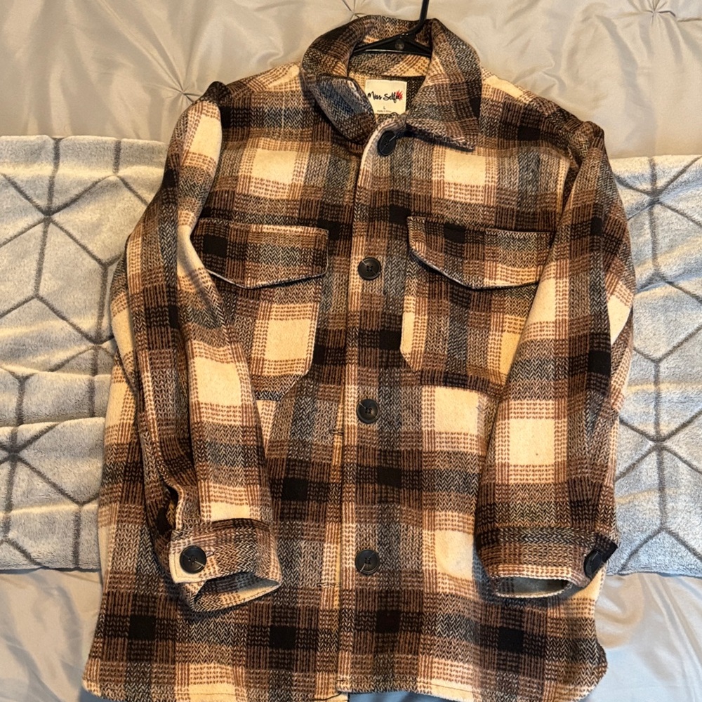 Vintage-Inspired Plaid Utility Jacket - Brown Cream Check